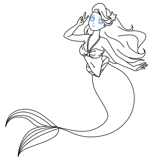 Hướng dẫn cách vẽ nàng tiên cá dễ thương và thân thiện - Bước 7