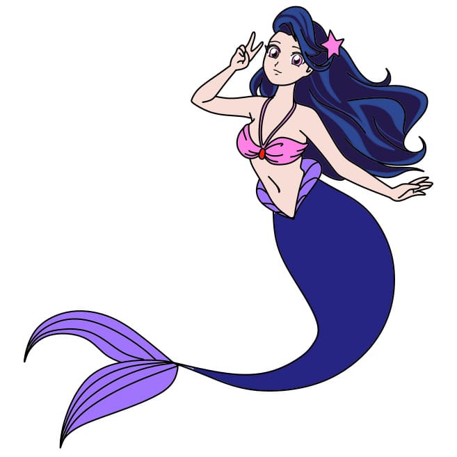 Hướng dẫn cách vẽ nàng tiên cá dễ thương và thân thiện - Bước 8