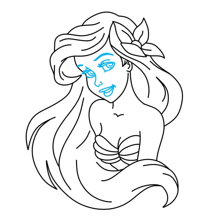 Hướng dẫn vẽ dễ dàng : nàng tiên cá Ariel - Bước 5