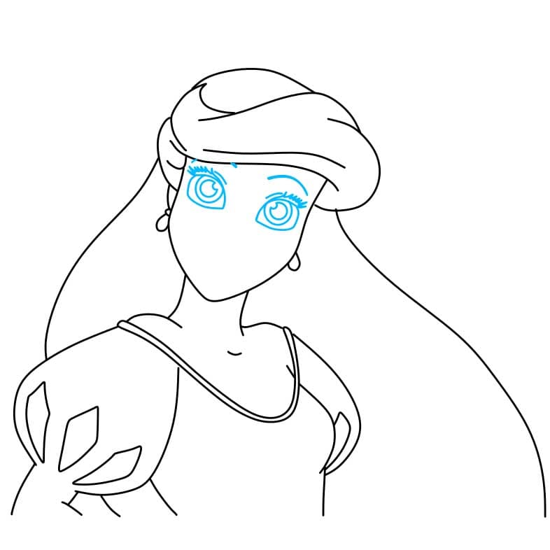 Hướng dẫn cách vẽ nàng tiên cá Ariel chi tiết từng bước cho bé - Bước 4