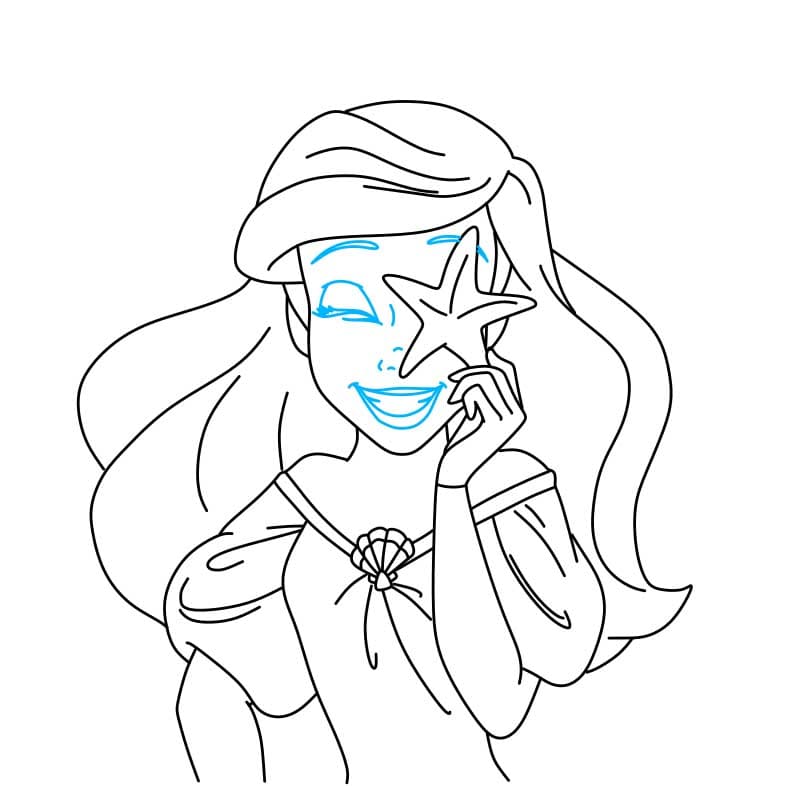 Hướng dẫn vẽ nàng tiên cá Ariel đơn giản dễ thương - Bước 6