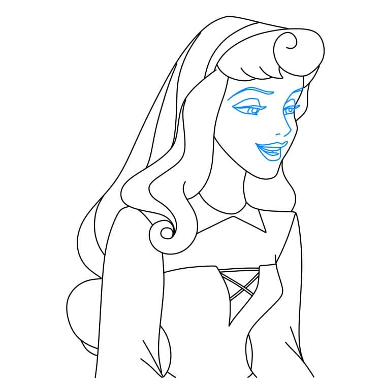 Hướng dẫn cách vẽ công chúa Aurora xinh đẹp và đơn giản cho bé - Bước 5