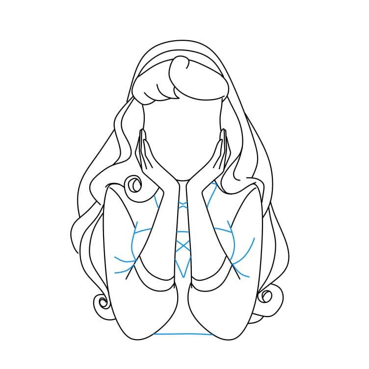 Hướng dẫn cách vẽ công chúa Aurora đang chống cằm - Bước 4