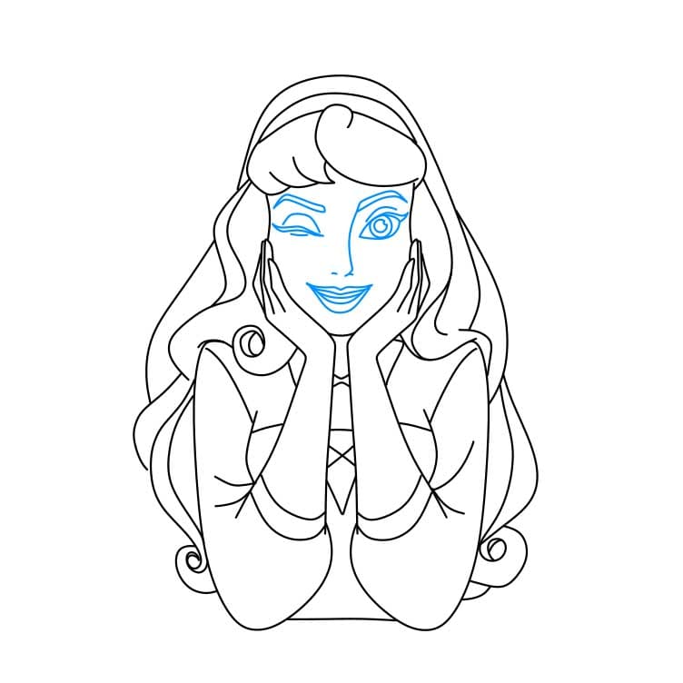 Hướng dẫn cách vẽ công chúa Aurora đang chống cằm - Bước 5