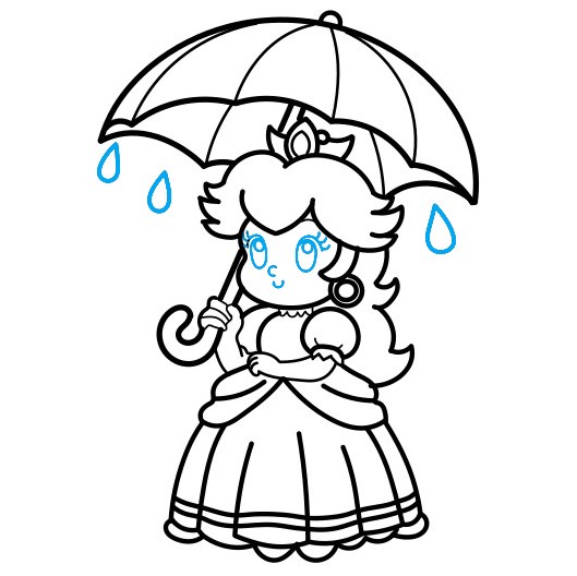 Hướng dẫn vẽ Công chúa đào cầm ô - Bước 10