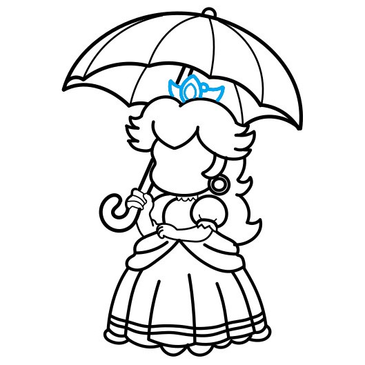 Hướng dẫn vẽ Công chúa đào cầm ô - Bước 9