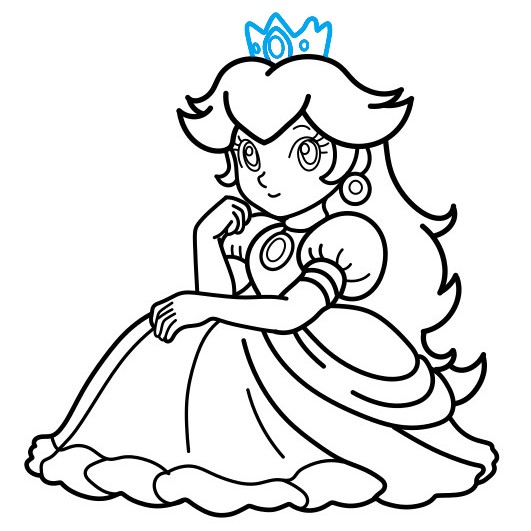 Hướng dẫn vẽ Công chúa đào ngồi chống tay lên cằm - Bước 10