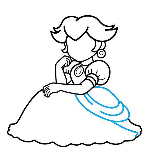 Hướng dẫn vẽ Công chúa đào ngồi chống tay lên cằm - Bước 6