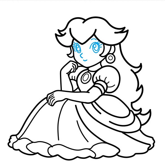 Hướng dẫn vẽ Công chúa đào ngồi chống tay lên cằm - Bước 9