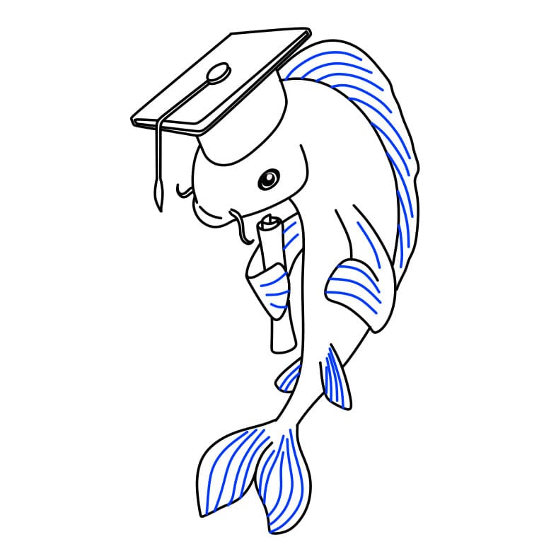 Hướng dẫn vẽ chú cá koi đi tốt nghiệp - Bước 10