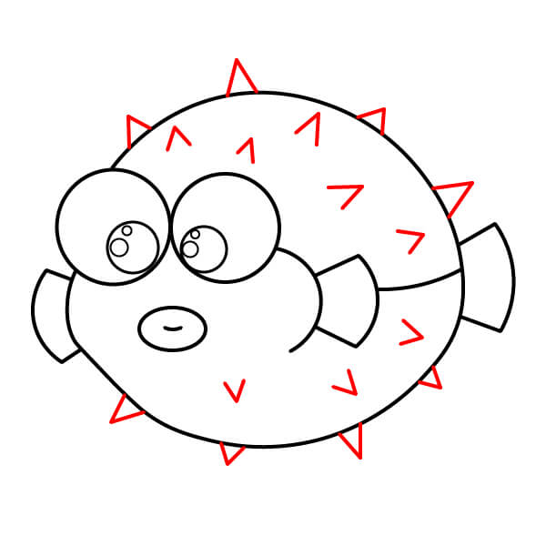 Hướng dẫn vẽ cá nóc từng bước dành cho trẻ em - Thêm gai và họa tiết