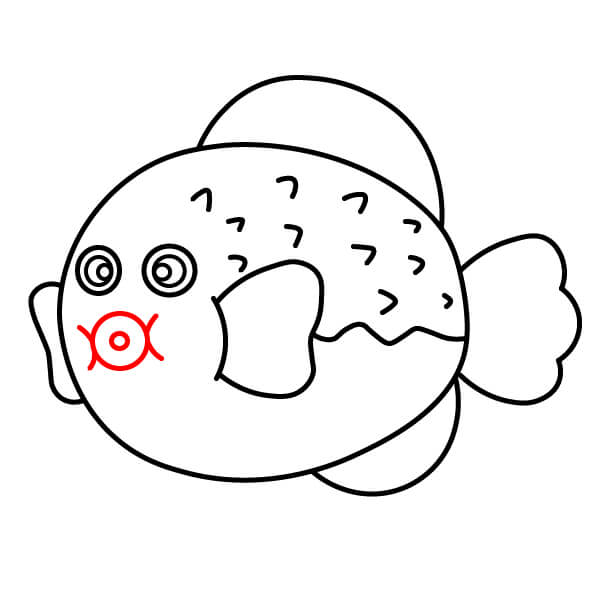 Hướng dẫn vẽ cá nóc đơn giản cho người mới bắt đầu. - Hoàn thiện miệng