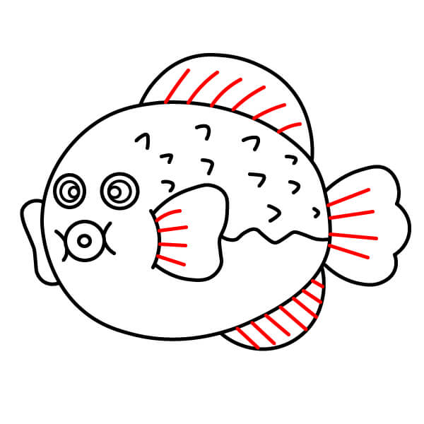 Hướng dẫn vẽ cá nóc đơn giản cho người mới bắt đầu. - Thêm chi tiết cho các vây