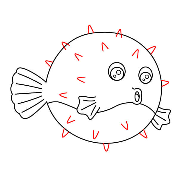 Vẽ tranh cá nóc vui nhộn và đơn giản dành cho trẻ em - Thêm các gai