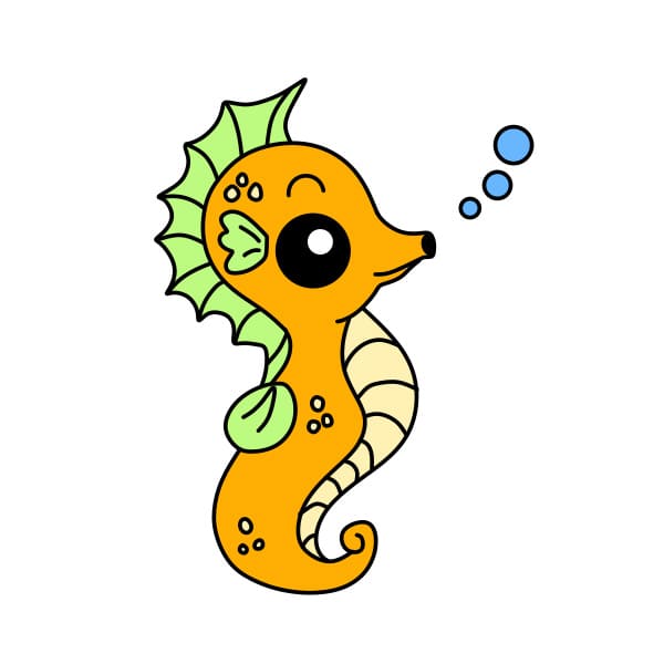 Hướng dẫn vẽ chú cá ngựa màu cam - Bước 9