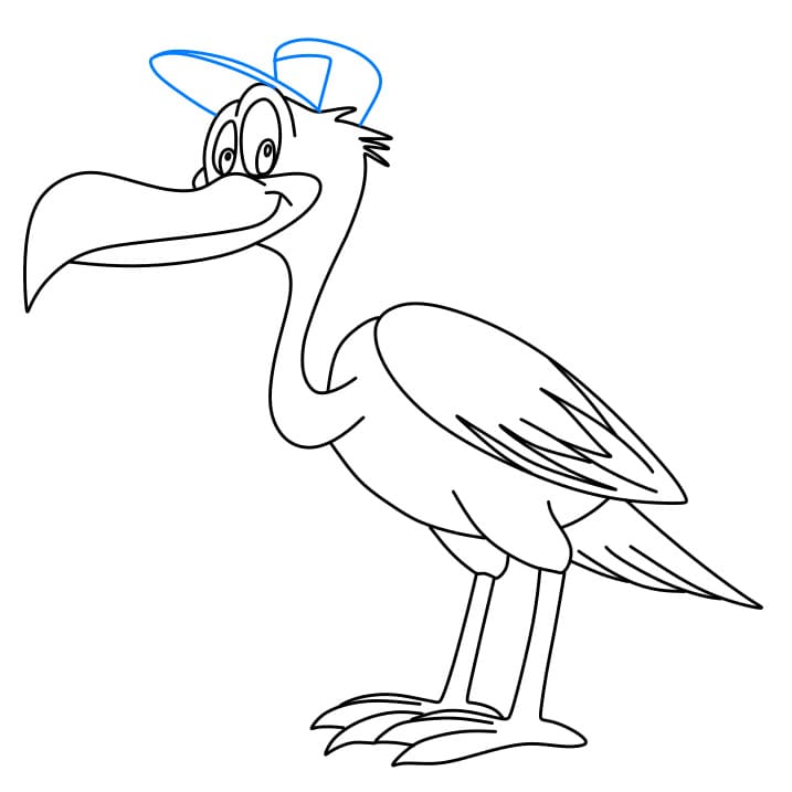 Hướng dẫn cách vẽ con cò đang đội mũ - Bước 7