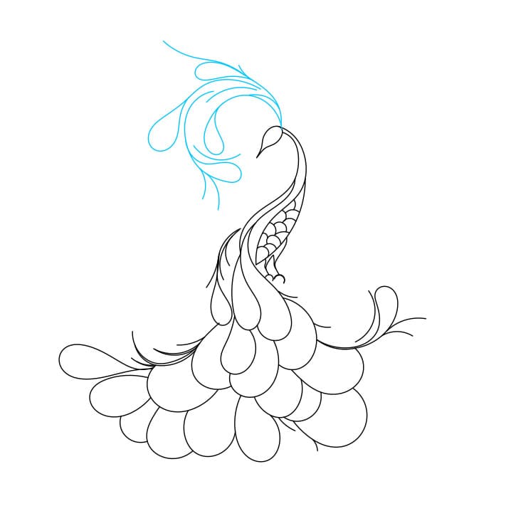 Hướng dẫn vẽ con công nghệ thuật và đẹp cho bé - Bước 7