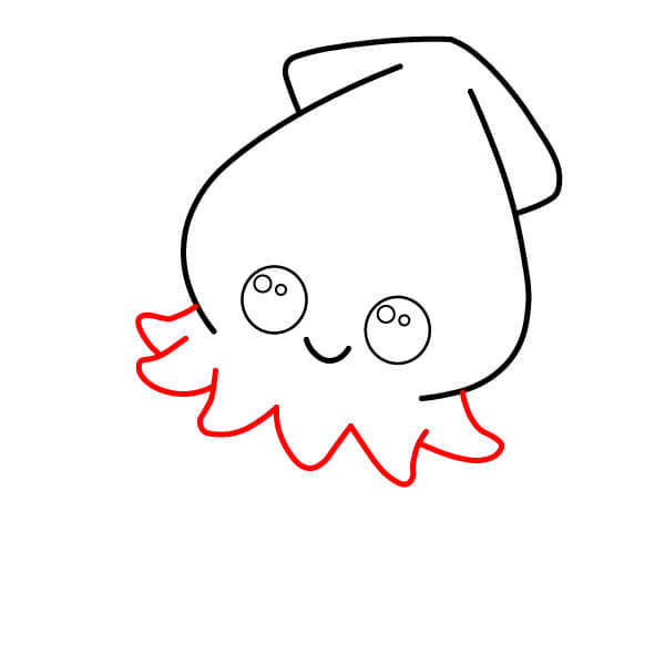 Cách vẽ một chú mực xanh dễ thương một cách đơn giản - Phác thảo các xúc tu ngắn