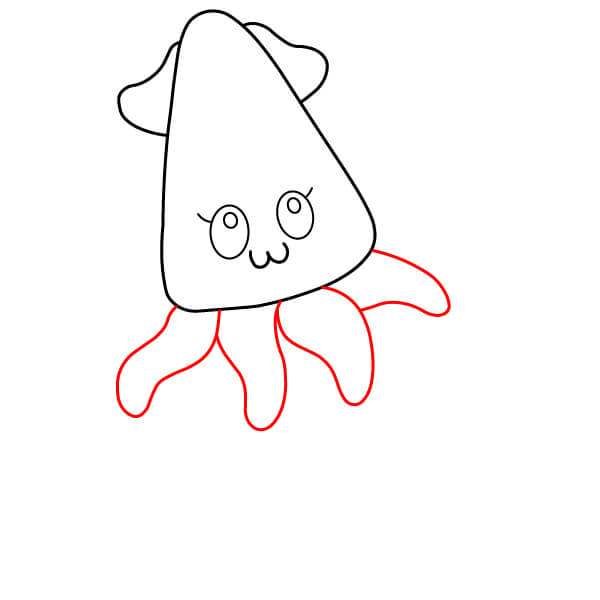 Hướng dẫn vẽ một chú mực hồng dễ thương từng bước một - Phác thảo các cánh tay