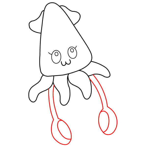 Hướng dẫn vẽ một chú mực hồng dễ thương từng bước một - Thêm các xúc tu dài có chùy