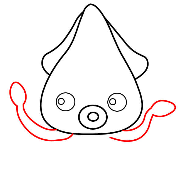 Hướng dẫn vẽ một con mực đỏ đơn giản - Vẽ các cánh tay dài hơn