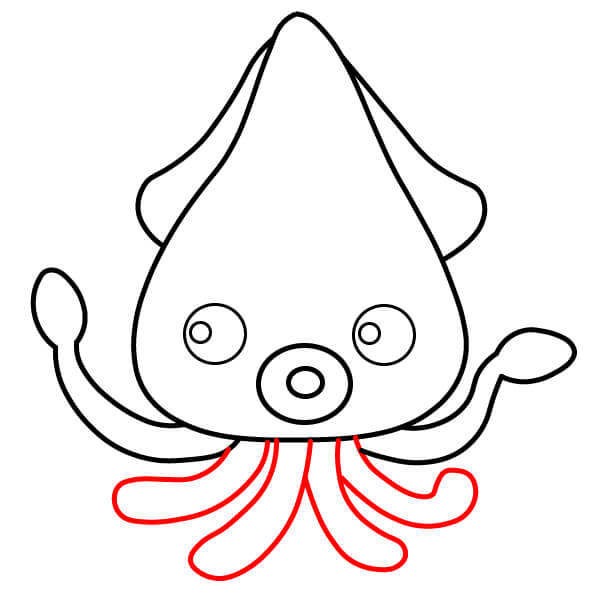 Hướng dẫn vẽ một con mực đỏ đơn giản - Thêm các cánh tay ngắn hơn