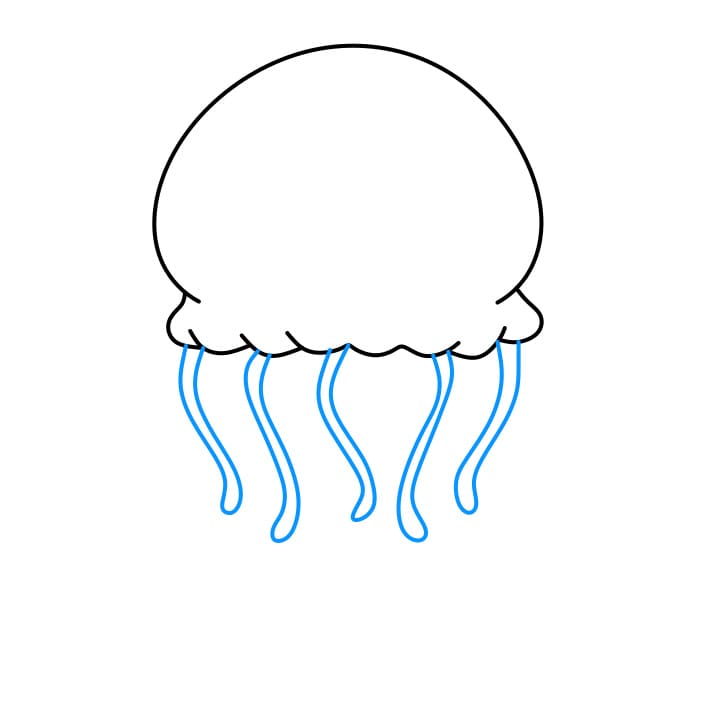 Hướng dẫn cách vẽ con sứa màu xanh đơn giản và đẹp cho bé - Bước 2