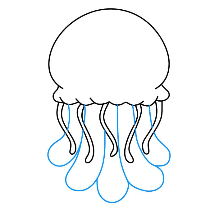 Hướng dẫn cách vẽ con sứa màu xanh đơn giản và đẹp cho bé - Bước 3