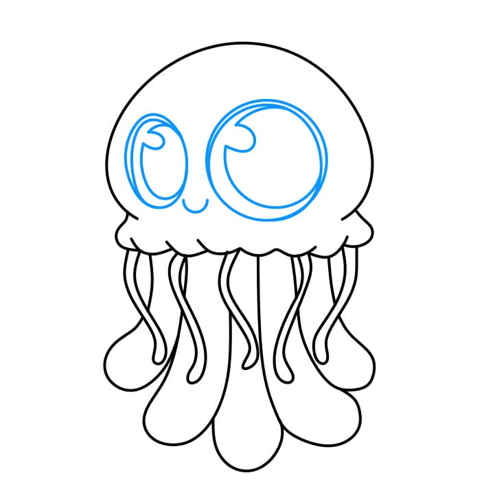 Hướng dẫn cách vẽ con sứa màu xanh đơn giản và đẹp cho bé - Bước 4