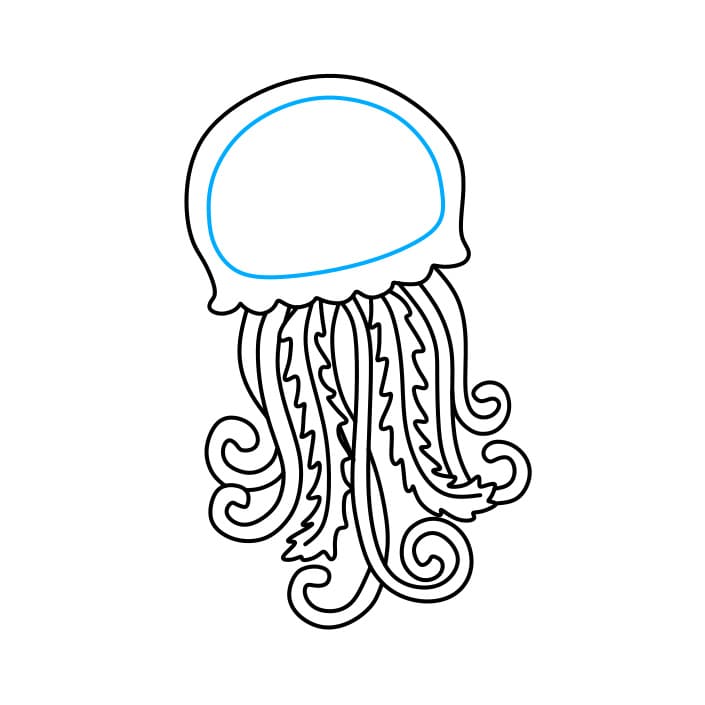 Hướng dẫn cách vẽ con sứa màu đỏ đơn giản cho bé - Bước 4