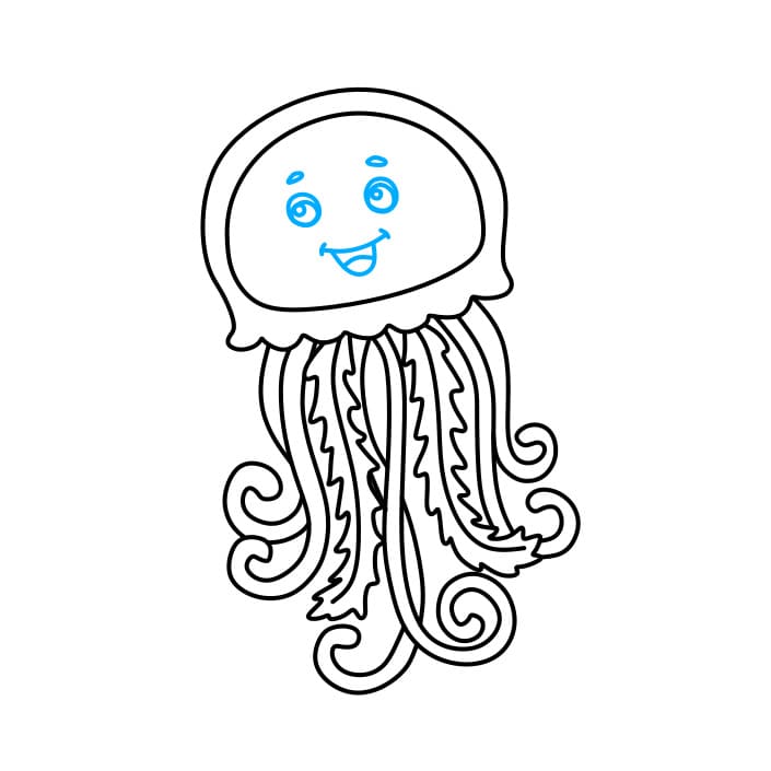 Hướng dẫn cách vẽ con sứa màu đỏ đơn giản cho bé - Bước 5