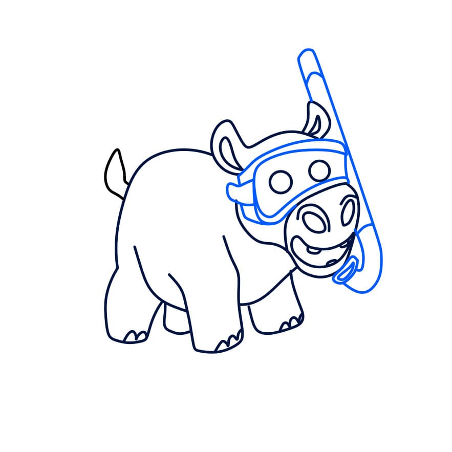 Hướng dẫn vẽ chú hà mã đang làm thợ lặn - Bước 9