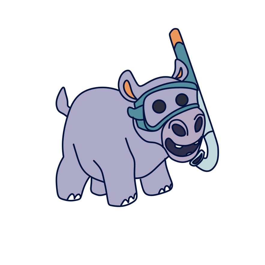 Hướng dẫn vẽ chú hà mã đang làm thợ lặn