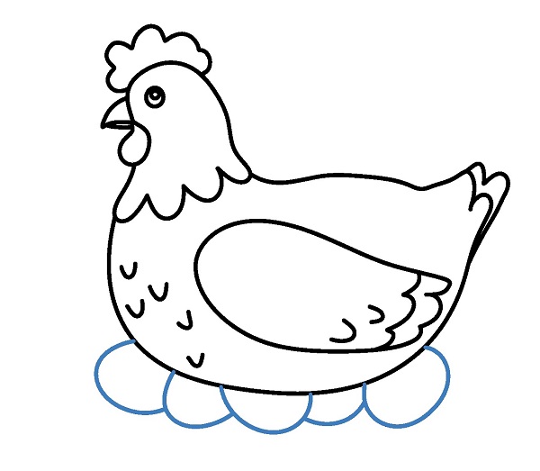Hướng dẫn vẽ một con gà mái đang ấp trứng. - Bước 6