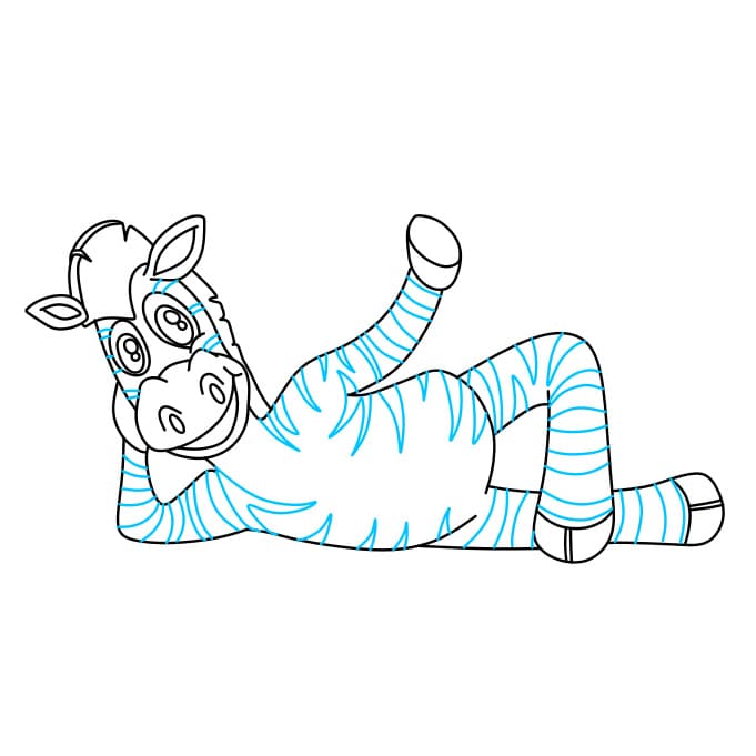 Hướng dẫn cách vẽ con ngựa vằn đang nằm thư giãn cho bé - Bước 8