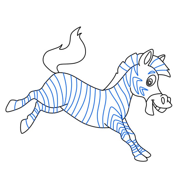 Hướng dẫn cách vẽ con ngựa vằn đang nhảy nhót cho bé - Bước 7