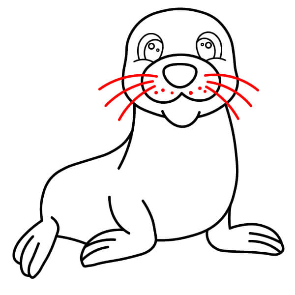 Hướng dẫn vẽ một chú Sư tử biển dễ thương cho trẻ em - Râu và các đốm trên mặt