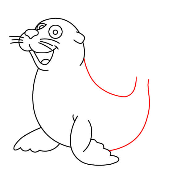 Hướng dẫn vẽ Sư tử biển đơn giản dành cho các họa sĩ trẻ. - Phác thảo phần thân dưới