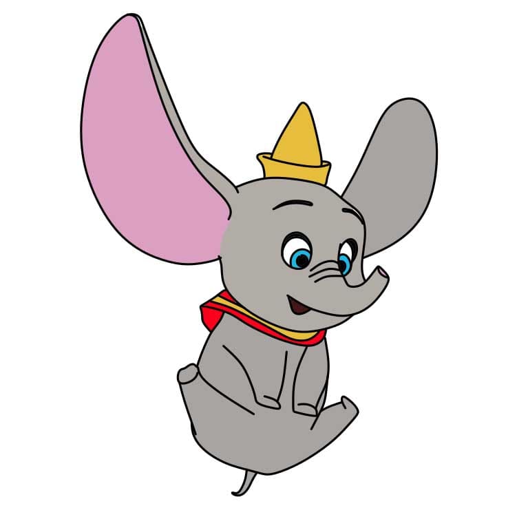 Hướng dẫn cách vẽ Dumbo đang nhảy lên đơn giản - Bước 7