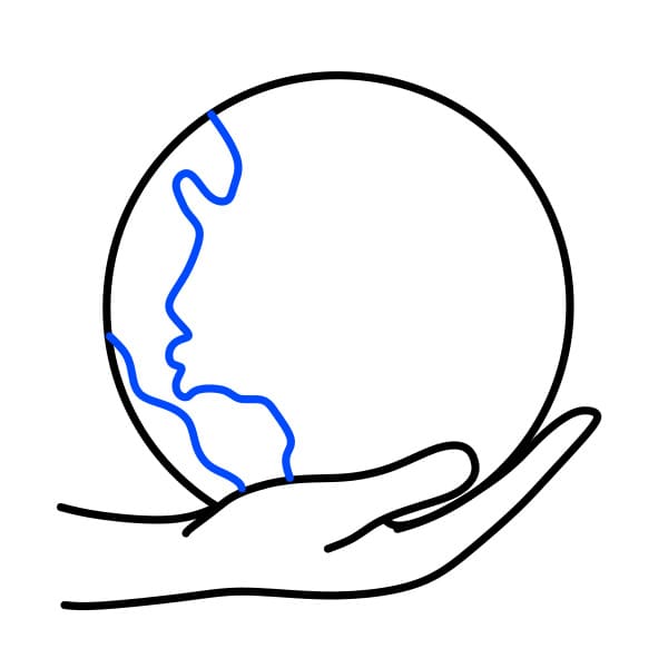 Hướng dẫn vẽ trái đất nằm trong bàn tay - Bước 3