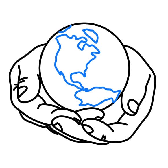 Hướng dẫn vẽ trái đất nằm trong bàn tay - Bước 3