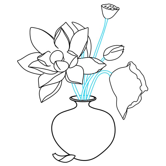 Hướng dẫn vẽ bình hoa sen đơn giản và đẹp - Bước 7