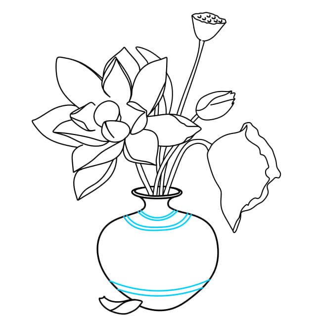 Hướng dẫn vẽ bình hoa sen đơn giản và đẹp - Bước 8