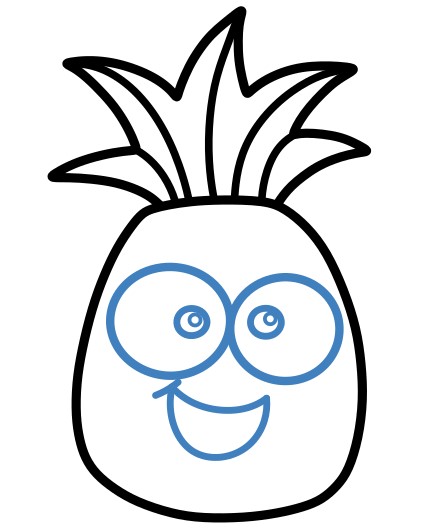 Hướng dẫn vẽ quả dứa hoạt hình vui vẻ. - Bước 3