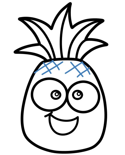 Hướng dẫn vẽ quả dứa hoạt hình vui vẻ. - Bước 4