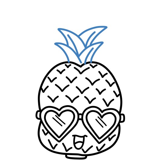 Hướng dẫn vẽ quả dứa hoạt hình đang đeo kính và cười vui vẻ. - Bước 7