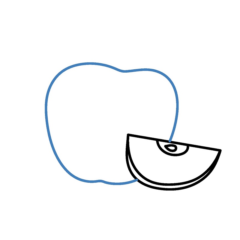 Hướng dẫn vẽ một quả táo nguyên vẹn và một miếng táo đã cắt. - Bước 4