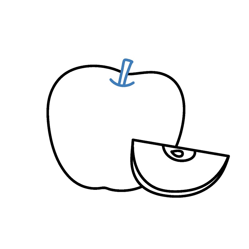 Hướng dẫn vẽ một quả táo nguyên vẹn và một miếng táo đã cắt. - Bước 5