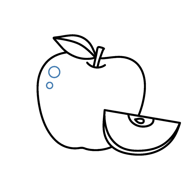 Hướng dẫn vẽ một quả táo nguyên vẹn và một miếng táo đã cắt. - Bước 7