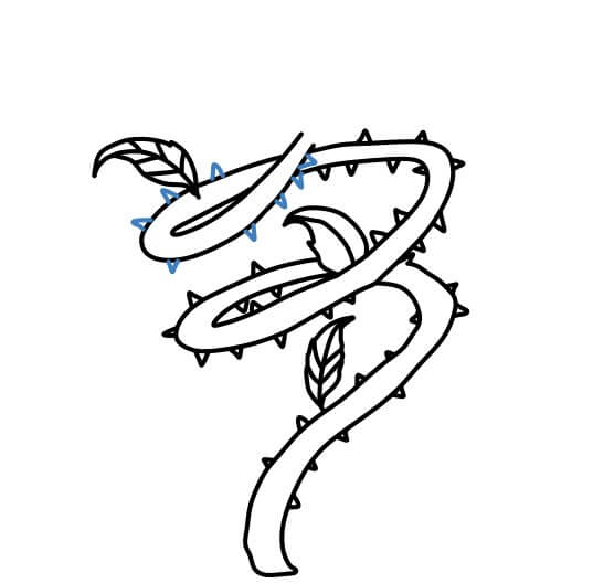 Hướng dẫn vẽ cây dây leo xoắn có nhiều gai. - Bước 10